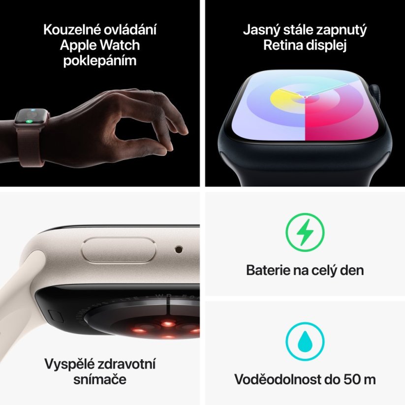 Apple Watch Series 9 Cellular 41mm Stříbrný nerez s bouřkově modrým sportovním řemínkem - M/L