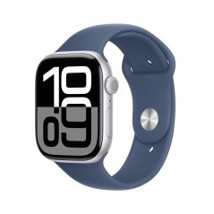 Apple Watch Series 10 42mm Cellular stříbrný hliník s denimovým sportovním řemínkem S/M