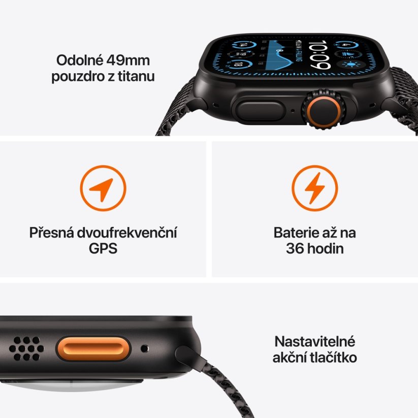Apple Watch Ultra 2 49mm černý titan s černým trailovým tahem M/L