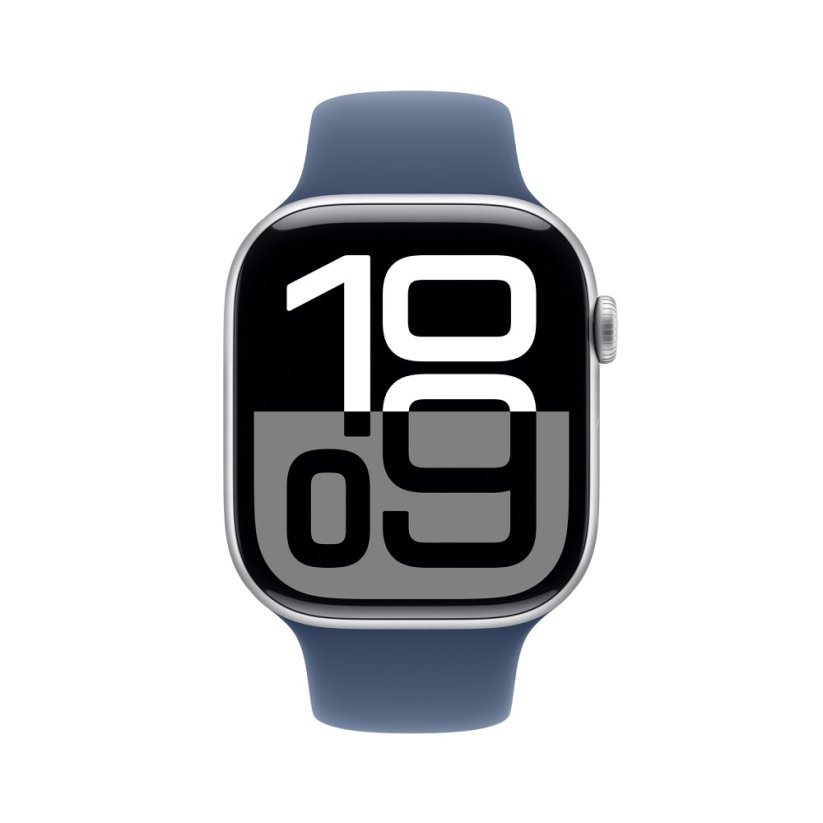 Apple Watch Series 10 42mm Cellular stříbrný hliník s denimovým sportovním řemínkem M/L