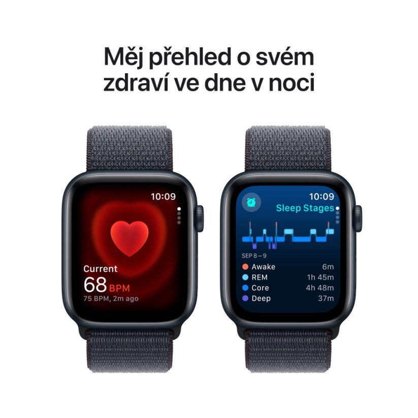 Apple Watch SE 44mm Temně inkoustový hliník s inkoustově fialovým provlékacím sportovním řemínkem