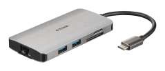 D-Link 8 v 1 adaptér z USB-C na HDMI, Gigabit Ethernet, se čtečkou SD/microSD karet a funkcí Power Delivery