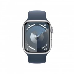 Apple Watch Series 9 Cellular 41mm Stříbrný hliník s bouřkově modrým sportovním řemínkem - S/M