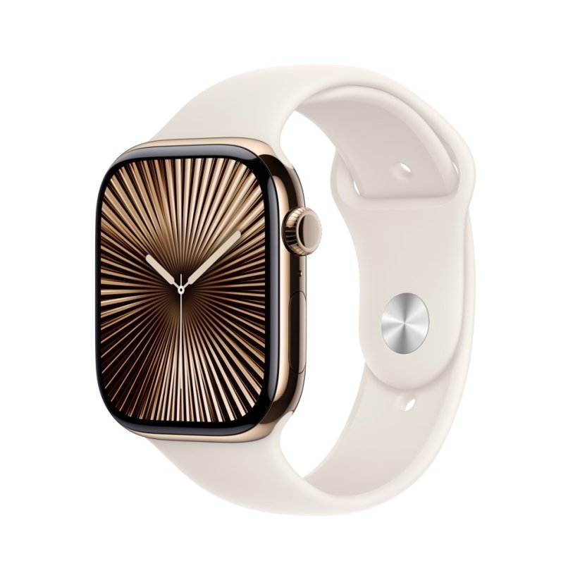 Apple Watch Series 10 42mm Cellular zlatý titan s hvězdně bílým sportovním řemínkem S/M