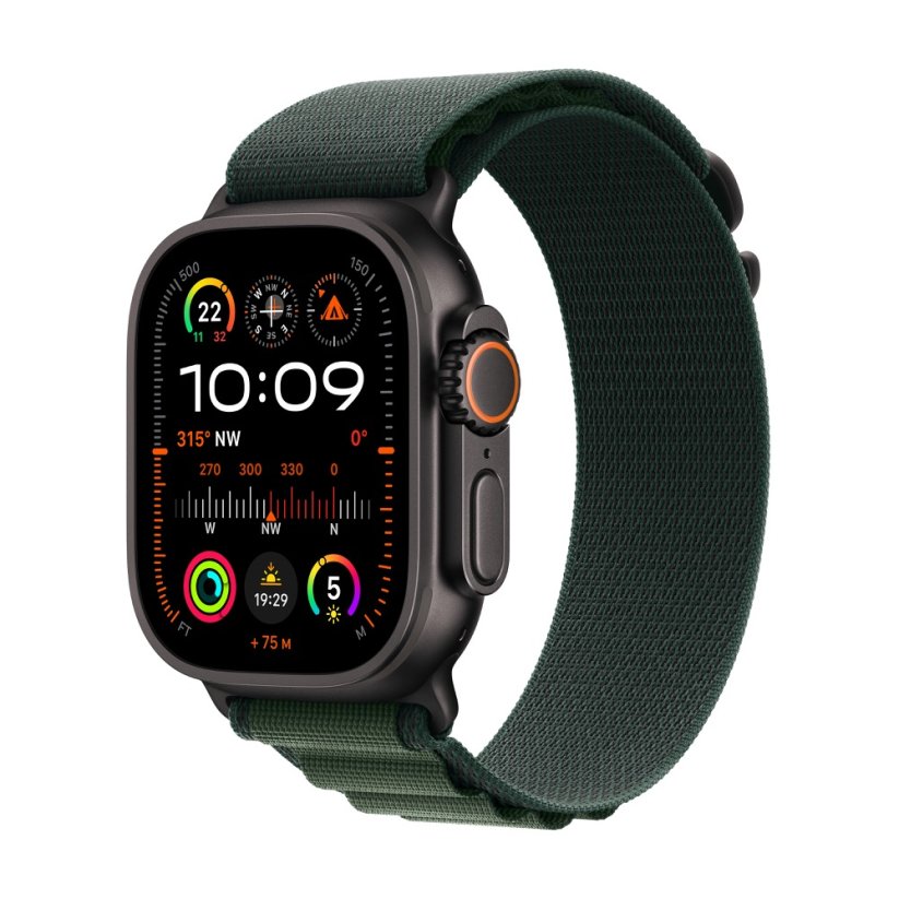 Apple Watch Ultra 2 49mm černý titan s tmavě zeleným alpským tahem L