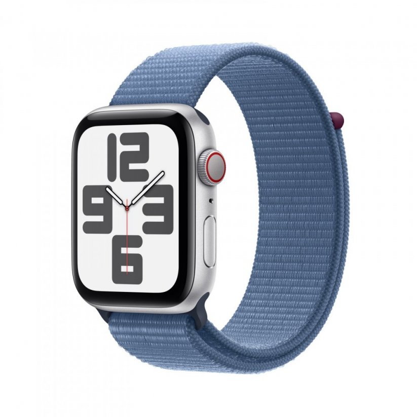 Apple Watch SE Cellular 44mm Stříbrný hliník s ledově modrým provlékacím řemínkem