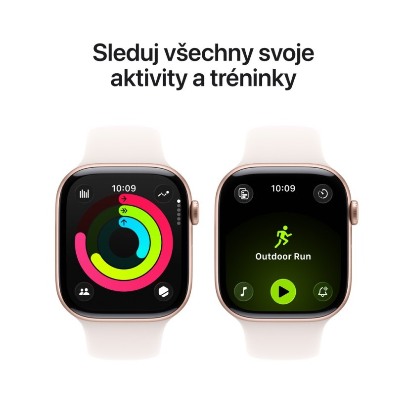 Apple Watch Series 11 42mm růžově zlatý hliník se světle ruměným sportovním řemínkem S/M