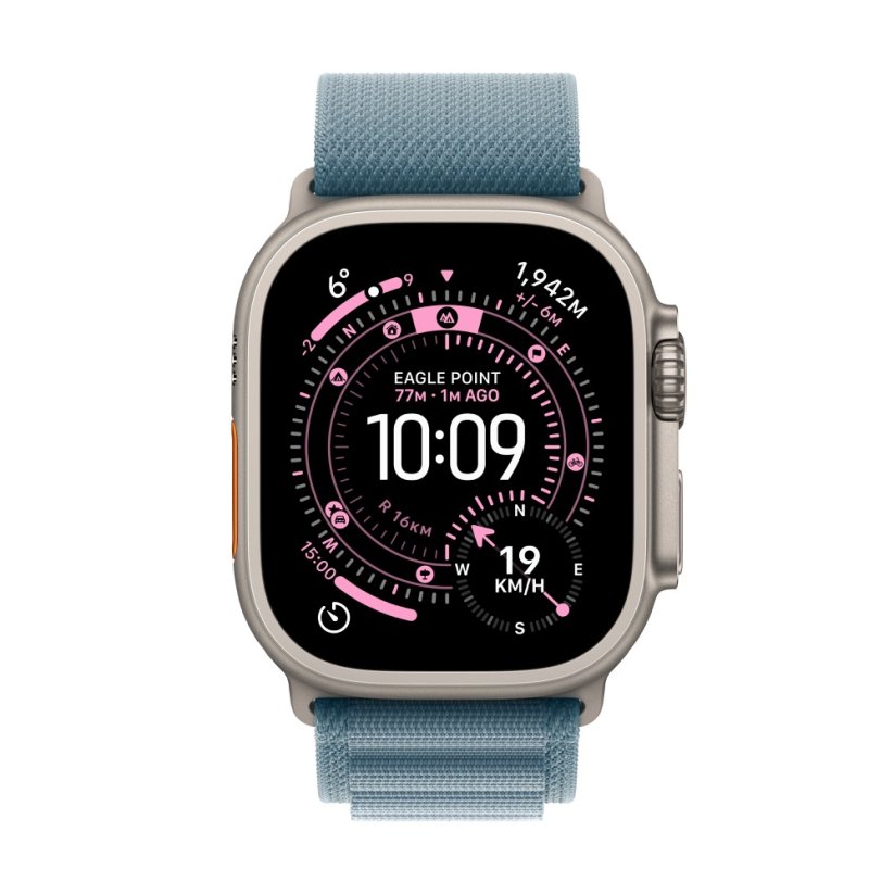 Apple Watch Ultra 3 49mm přírodní titan s světle modrým alpským tahem L