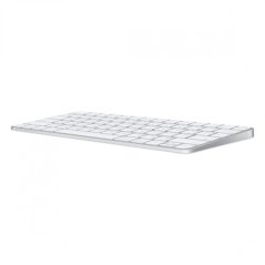 Pohled zboku na bílou Apple Magic Keyboard s Touch ID