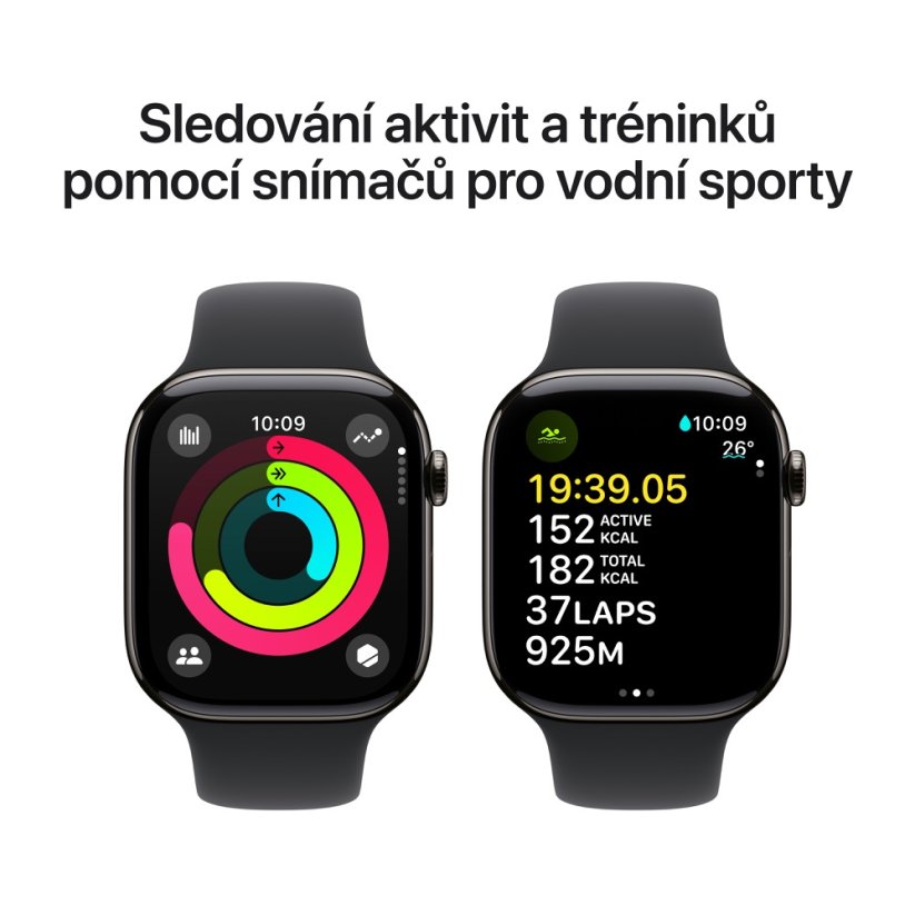 Apple Watch Series 10 42mm Cellular břidlicově šedý titan s černým sportovním řemínkem S/M