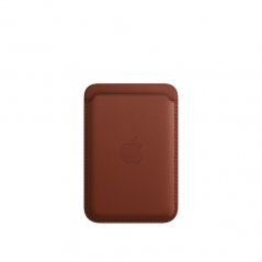 Přední strana cihlově hnědé kožené peněženky s MagSafe k iPhonu