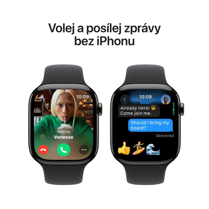 Apple Watch Series 10 42mm Cellular břidlicově šedý titan s černým sportovním řemínkem S/M