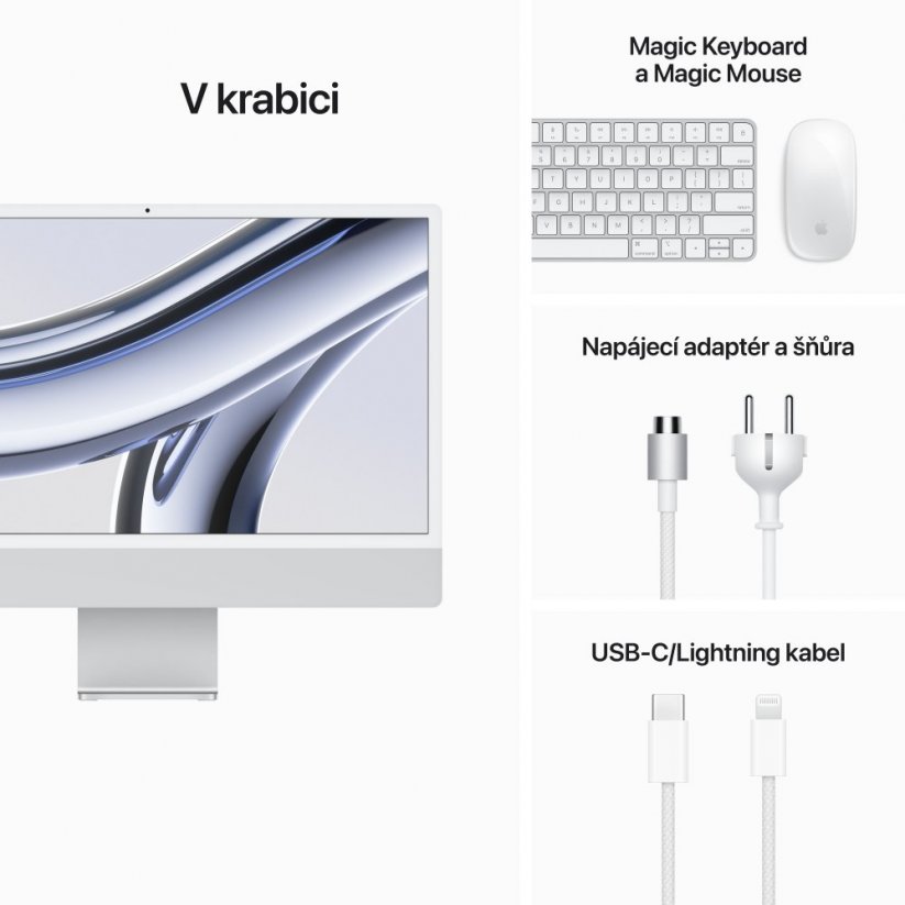 Apple iMac 24“ M3 8CPU/8GPU/8GB RAM/ 256GB SSD - Stříbrný