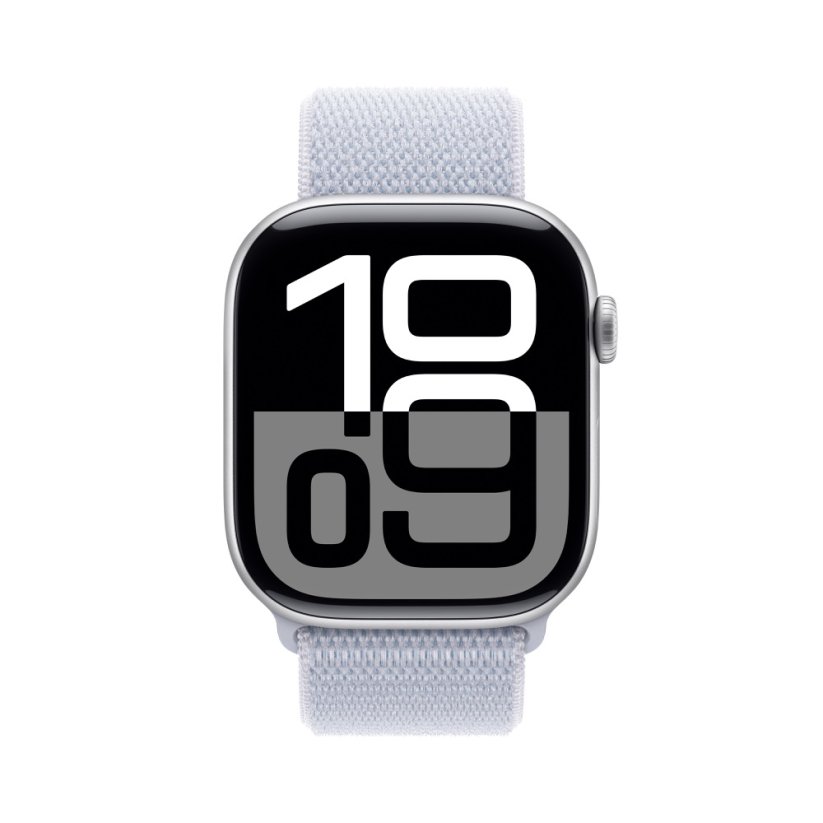Apple Watch Series 10 46mm Cellular stříbrný hliník s oblačně modrým provlékacím řemínkem