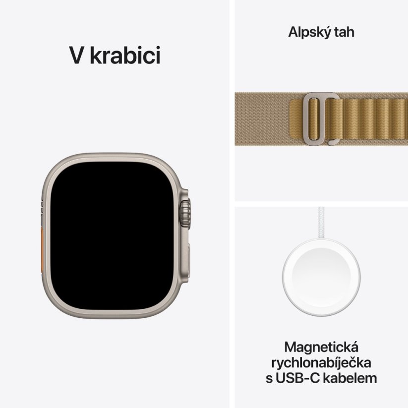 Apple Watch Ultra 2 49mm přírodní titan s žlutohnědým alpským tahem M
