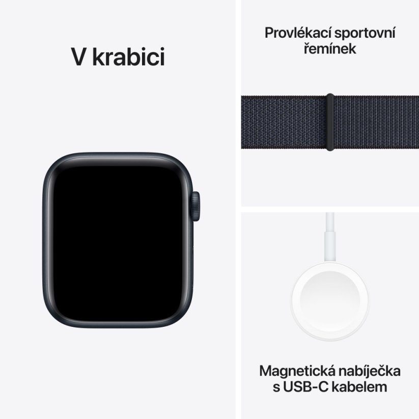 Apple Watch SE 44mm Temně inkoustový hliník s inkoustově fialovým provlékacím sportovním řemínkem