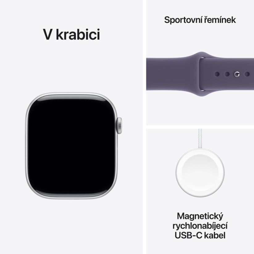 Apple Watch Series 11 42mm stříbrný hliník s mlžně fialovým sportovním řemínkem M/L
