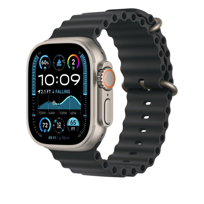 Apple Watch 49mm černý Oceánský řemínek - provedení z přírodního titanu