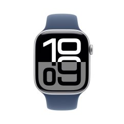 Apple Watch Series 10 46mm stříbrný hliník s denimovým sportovním řemínkem S/M