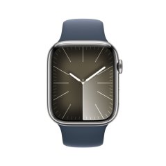 Apple Watch Series 9 Cellular 45mm Stříbrný nerez s bouřkově modrým sportovním řemínkem - S/M