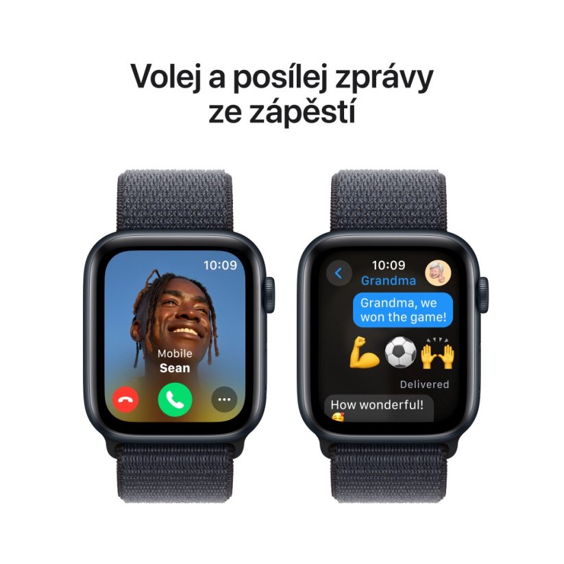 Apple Watch SE 44mm Temně inkoustový hliník s inkoustově fialovým provlékacím sportovním řemínkem