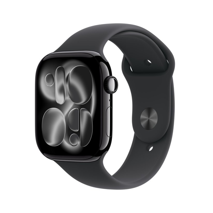 Apple Watch Series 11 46mm černý hliník s černým sportovním řemínkem S/M