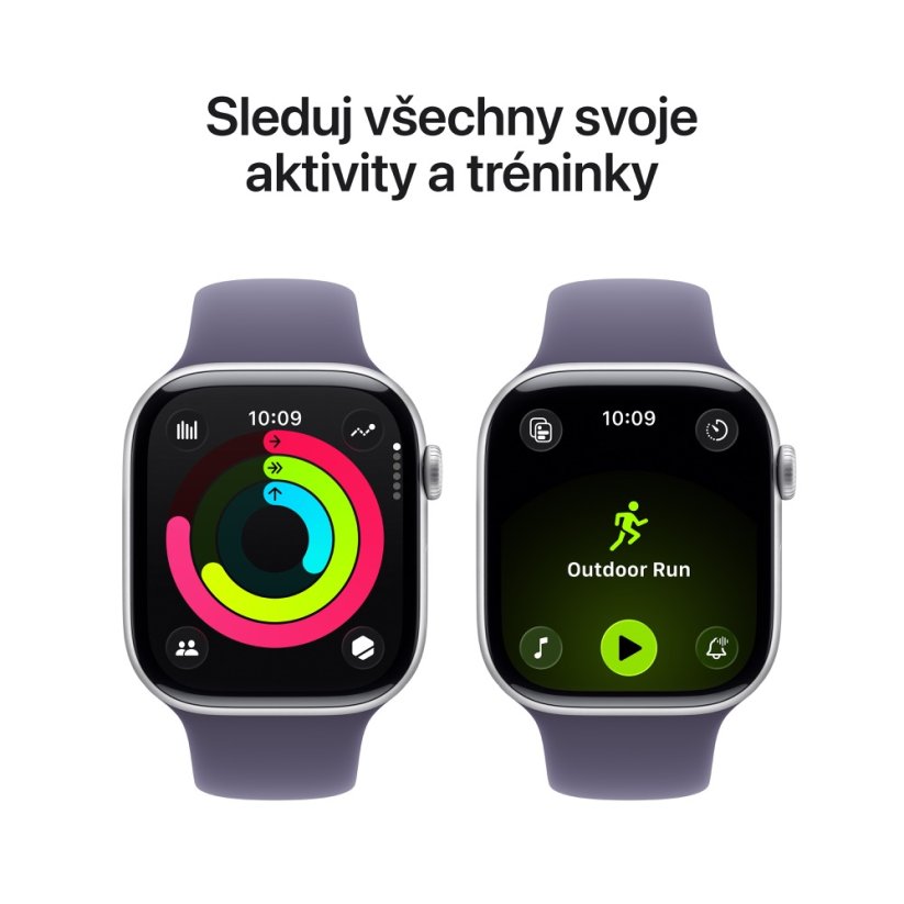 Apple Watch Series 11 42mm stříbrný hliník s mlžně fialovým sportovním řemínkem M/L