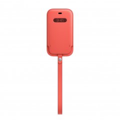 Přední pohled na citrusově růžový kožený návlek s MagSafe pro iPhone 12 a 12 Pro