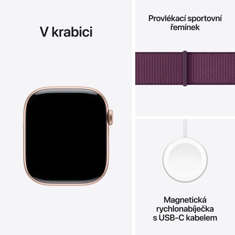 Apple Watch Series 10 42mm růžově zlatý hliník se švestkovým provlékacím řemínkem