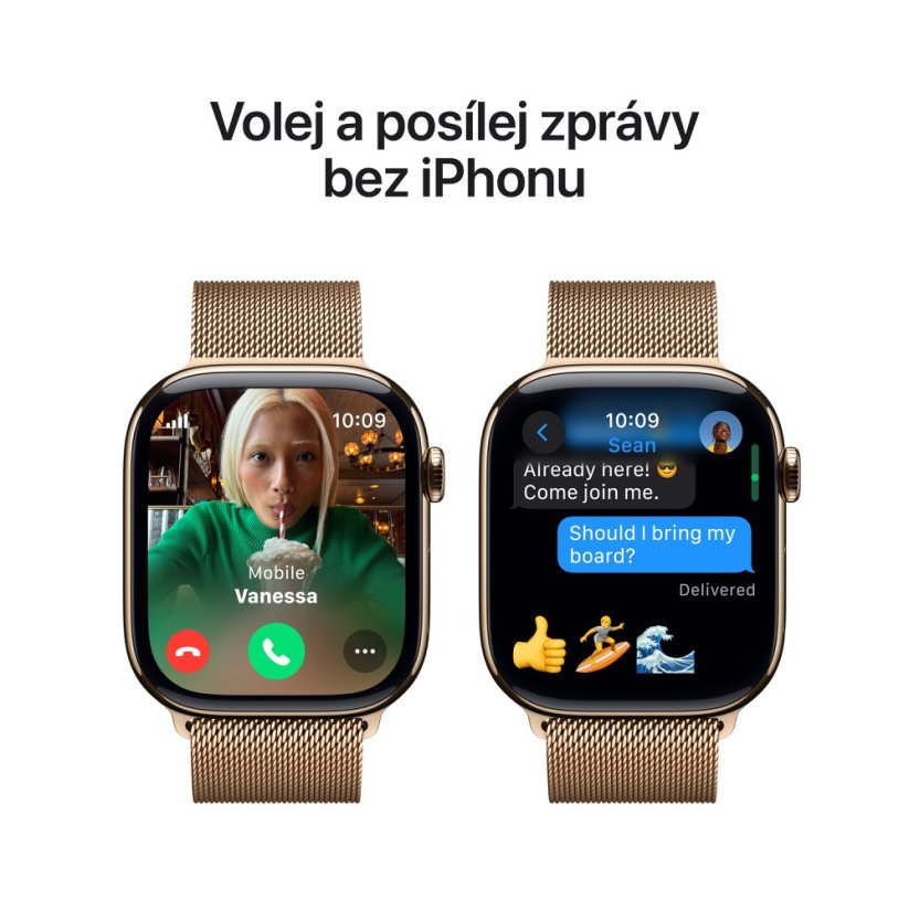 Apple Watch Series 10 46mm Cellular zlatý titan se zlatým milánským tahem M/L