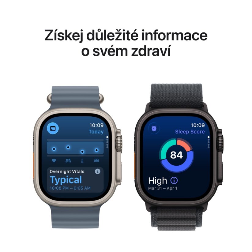 Apple Watch Ultra 3 49mm přírodní titan s světle modrým alpským tahem L
