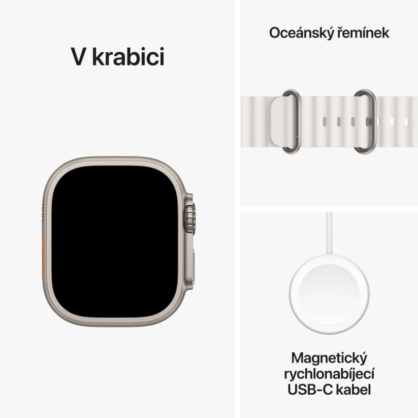 Apple Watch Ultra 2 49mm titanové pouzdro s bílým oceánským řemínkem