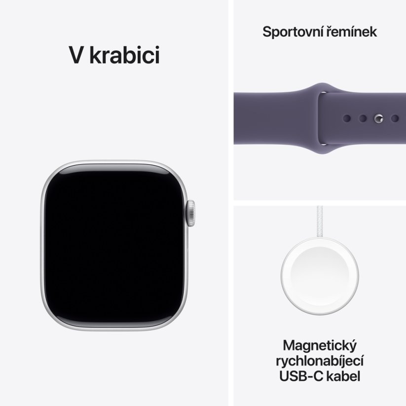 Apple Watch Series 11 Cellular 46mm stříbrný hliník s mlžně fialovým sportovním řemínkem M/L