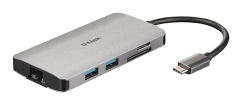 D-Link 8 v 1 adaptér z USB-C na HDMI, Gigabit Ethernet, se čtečkou SD/microSD karet a funkcí Power Delivery