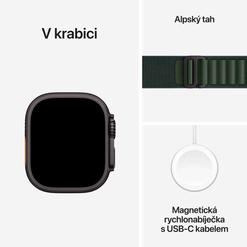 Apple Watch Ultra 2 49mm černý titan s tmavě zeleným alpským tahem L