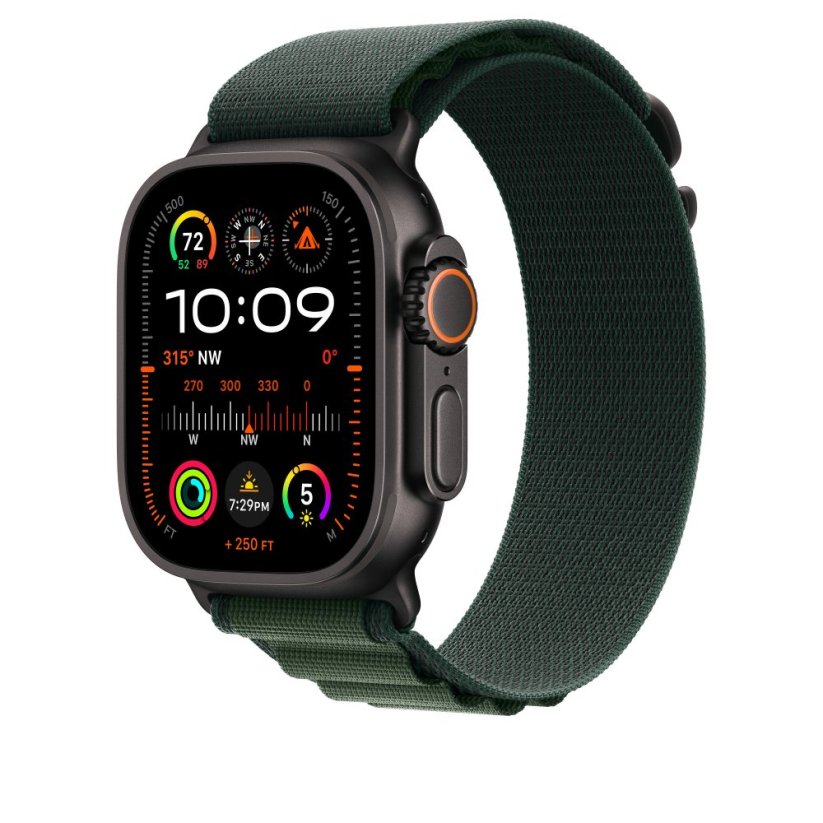 Apple Watch 49mm tmavě zelený Alpský tah - S - provedení z černého titanu