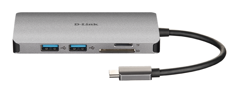 D-Link 8 v 1 adaptér z USB-C na HDMI, Gigabit Ethernet, se čtečkou SD/microSD karet a funkcí Power Delivery