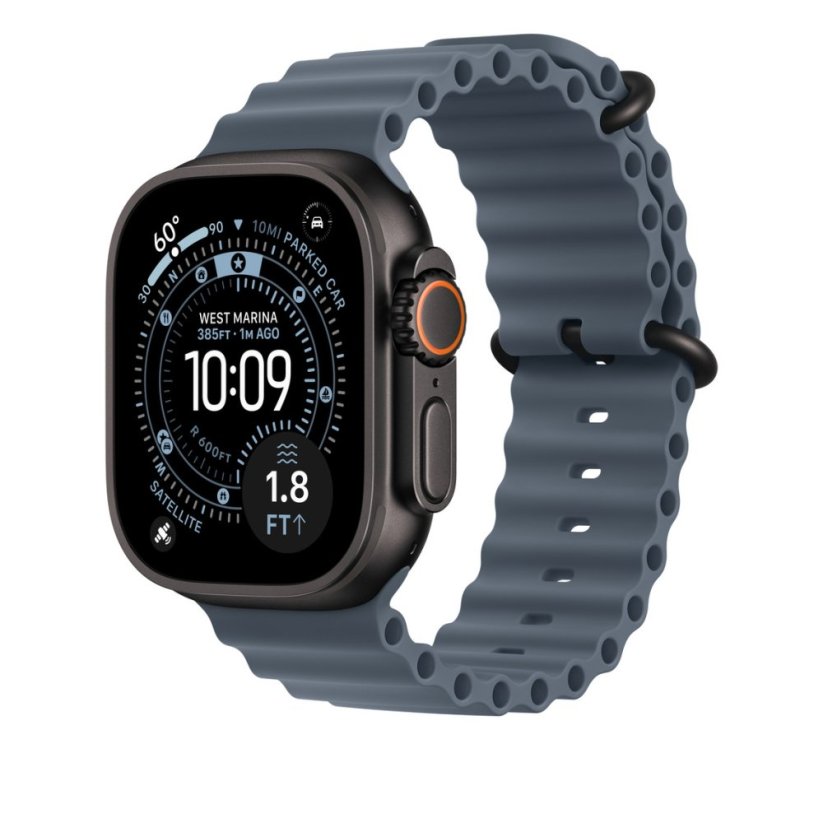 Apple Watch 49mm ocelově modrý oceánský sportovní řemínek