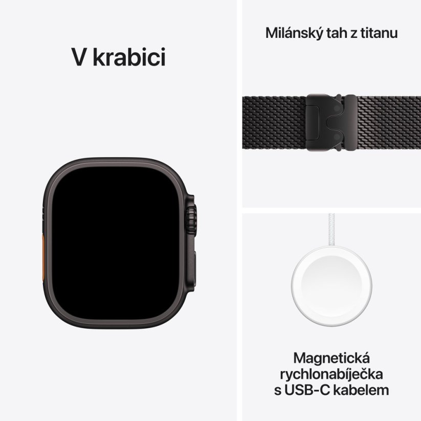 Apple Watch Ultra 2 49mm černý titan s černým titanovým milánským tahem M