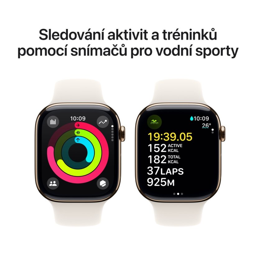 Apple Watch Series 10 46mm Cellular zlatý titan s hvězdně bílým sportovním řemínkem S/M