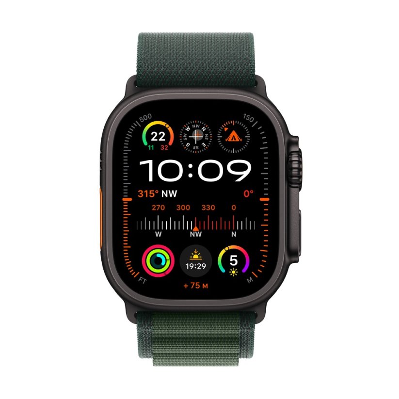 Apple Watch Ultra 2 49mm černý titan s tmavě zeleným alpským tahem L