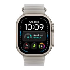 Apple Watch Ultra 4 49mm přírodní titan s průsvitně šedým oceánským řemínkem