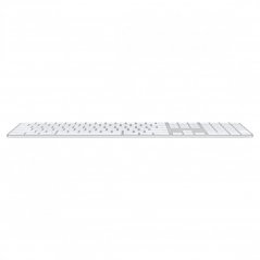 Pohled zepředu na bílou Apple Magic Keyboard s Touch ID a číselnou klávesnicí
