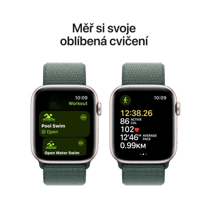 Apple Watch SE Cellular 44mm Hvězdně bílý hliník s jezerně zeleným sportovním řemínkem
