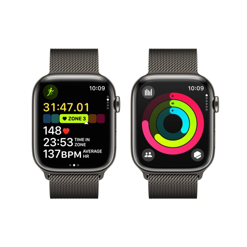 Apple Watch Series 9 Cellular 45mm Grafitově šedý nerez s grafitově šedým milánským tahem