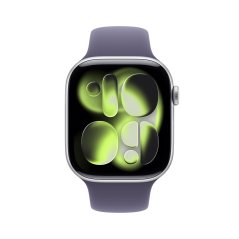Apple Watch Series 11 46mm stříbrný hliník s mlžně fialovým sportovním řemínkem S/M