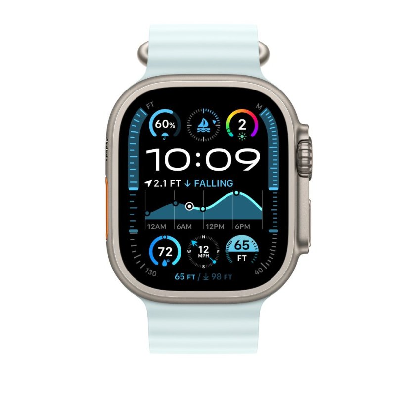 Apple Watch 49mm ledově modré prodloužení Oceánského řemínku - provedení z přírodního titanu
