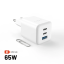 FIXED Síťová GaN nabíječka Mini s 2xUSB-C a USB výstupem, podpora PD, 65W, bílá