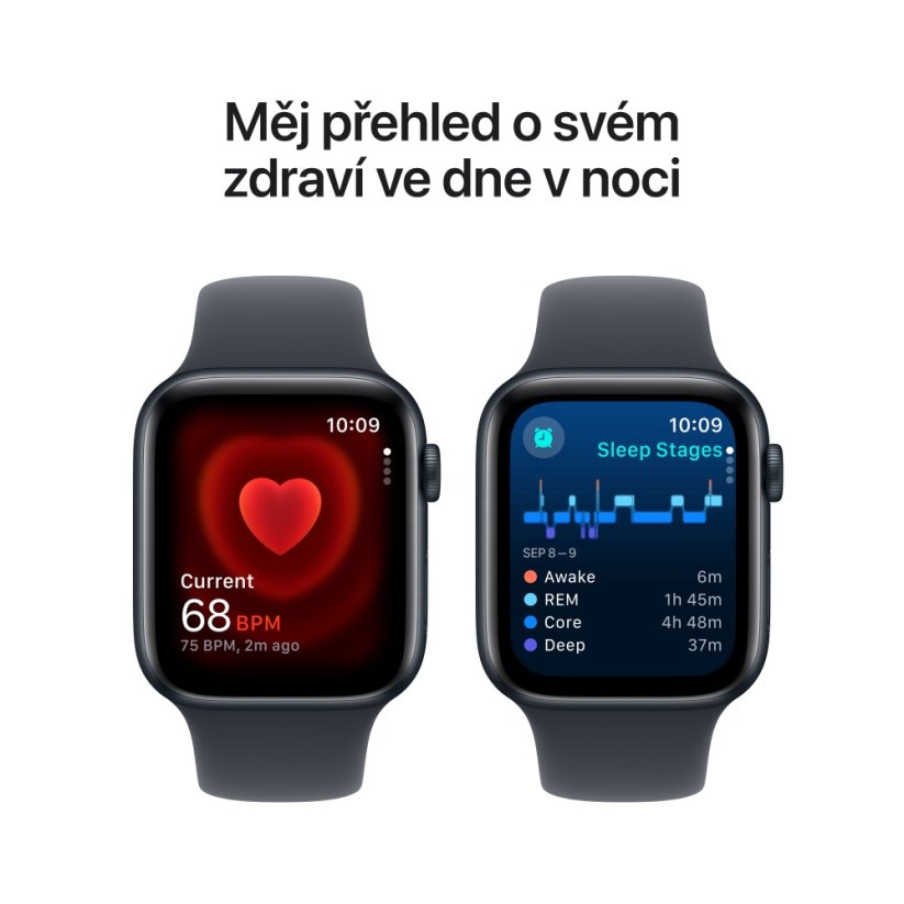 Apple Watch SE 44mm Temně inkoustový hliník s temně inkoustovým sportovním řemínkem - S/M