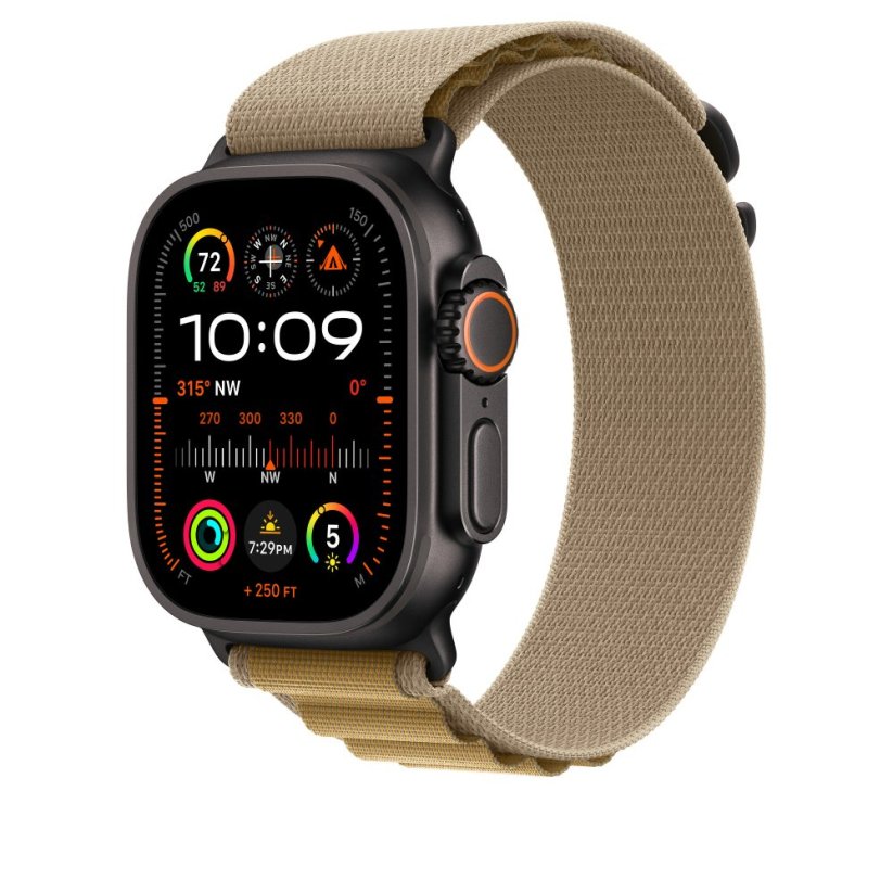 Apple Watch 49mm žlutohnědý Alpský tah - S - provedení z černého titanu